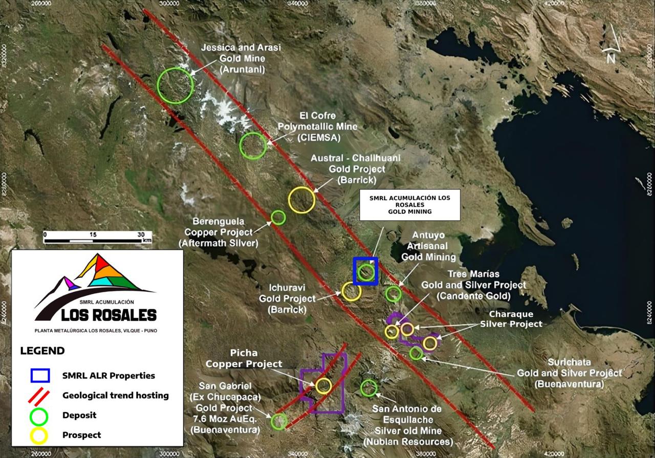 Mapa de concesión minera Los Rosales — Vilque, Puno
